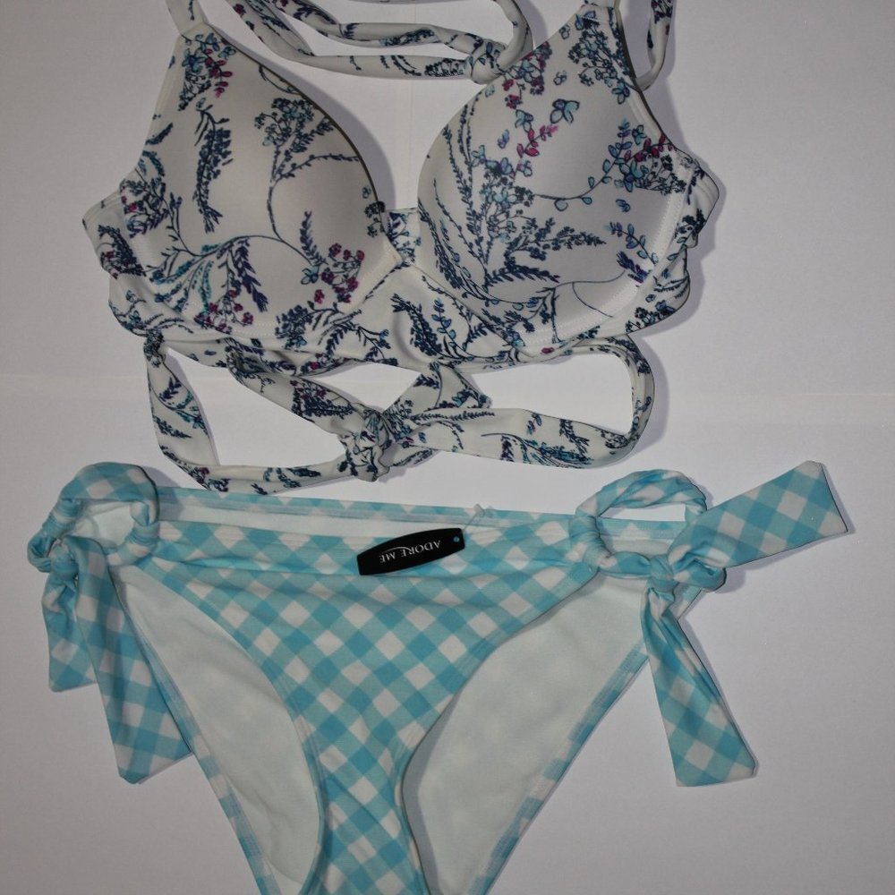 Adore Me Bikini Floral Top and Checker Bottoms